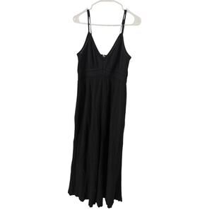 American Eagle‎ Women's Vneck Black Strappy Wide Leg Jumpsuit Fully Lined Large